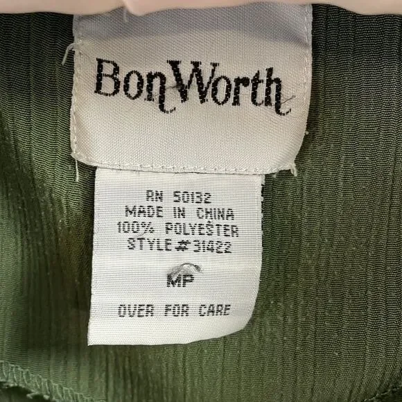 BonWorth Ladies Green and Off White Blouse, Size Petite Medium - Picture 4 of 5